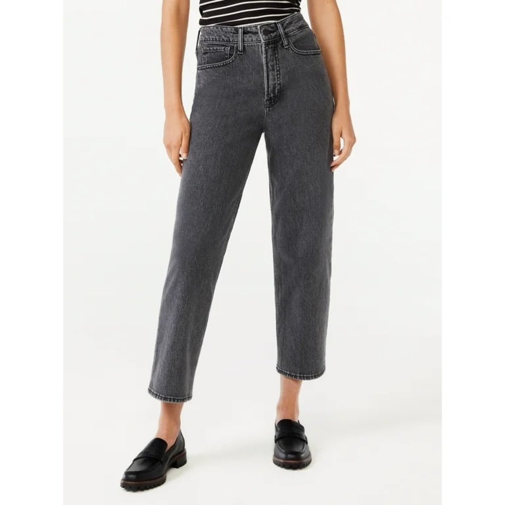 Free Assembly Women's Cropped Wide High Rise Straight Jeans